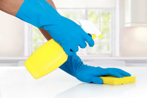 Professional cleaner preparing to start a cleaning service