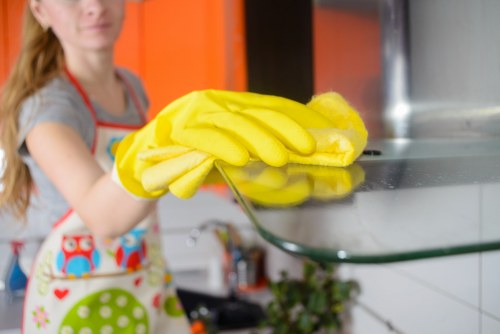 Cleaner maintaining a safe and organised work environment